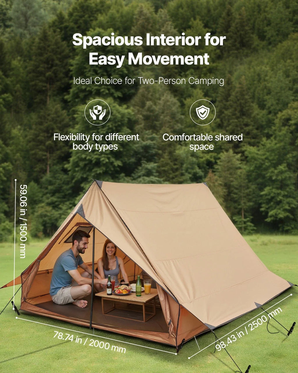 Cabin Hot Tent with Stove Jack & Ground Mat Lightweight 2 Persons Camping